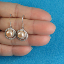 Load image into Gallery viewer, Sterling Silver Pink Pearl 48 CZ Hook Earrings