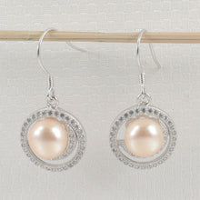 Load image into Gallery viewer, Sterling Silver Pink Pearl 48 CZ Hook Earrings