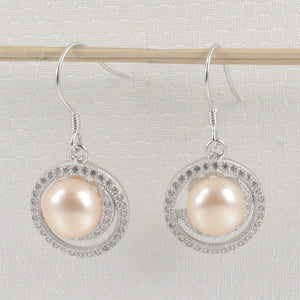 Sterling Silver Pink Pearl 48 CZ Hook Earrings
