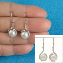 Load image into Gallery viewer, Sterling Silver White Pearl 58 CZ Hook Earrings