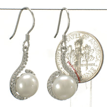 Load image into Gallery viewer, Sterling Silver White Pearl 58 CZ Hook Earrings
