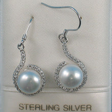 Load image into Gallery viewer, Sterling Silver White Pearl 58 CZ Hook Earrings