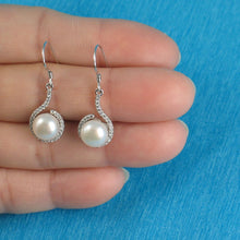 Load image into Gallery viewer, Sterling Silver White Pearl 58 CZ Hook Earrings