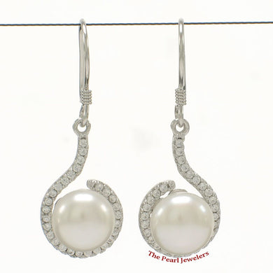 Sterling Silver White Pearl 58 CZ Hook Earrings
