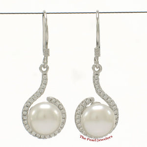 Sterling Silver White Pearl 58 CZ Hook Earrings