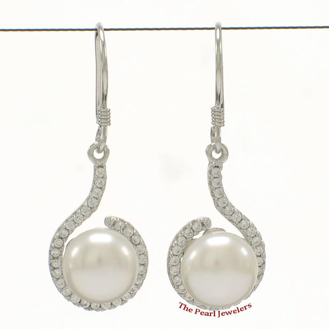 Sterling Silver White Pearl 58 CZ Hook Earrings