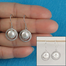 Load image into Gallery viewer, Sterling Silver White Pearl 48 CZ Hook Earrings
