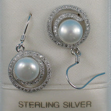 Load image into Gallery viewer, Sterling Silver White Pearl 48 CZ Hook Earrings