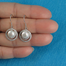 Load image into Gallery viewer, Sterling Silver White Pearl 48 CZ Hook Earrings