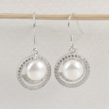 Load image into Gallery viewer, Sterling Silver White Pearl 48 CZ Hook Earrings