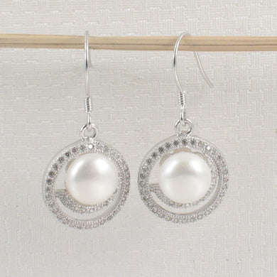 Sterling Silver White Pearl 48 CZ Hook Earrings