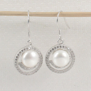 Sterling Silver White Pearl 48 CZ Hook Earrings