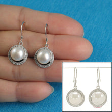 Load image into Gallery viewer, Sterling Silver White Pearl 48 CZ Hook Earrings