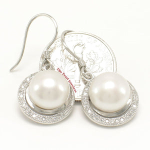 Sterling Silver White Pearl 48 CZ Hook Earrings