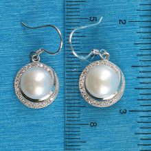 Load image into Gallery viewer, Sterling Silver White Pearl 48 CZ Hook Earrings