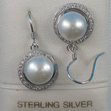 Load image into Gallery viewer, Sterling Silver White Pearl 48 CZ Hook Earrings