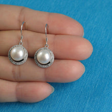 Load image into Gallery viewer, Sterling Silver White Pearl 48 CZ Hook Earrings
