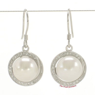Sterling Silver White Pearl 48 CZ Hook Earrings