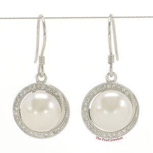 Sterling Silver Pink Pearl 48 CZ Hook Earrings