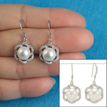 Load image into Gallery viewer, Sterling Silver White Pearl 72 CZ Hook Earrings