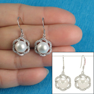 Sterling Silver White Pearl 72 CZ Hook Earrings