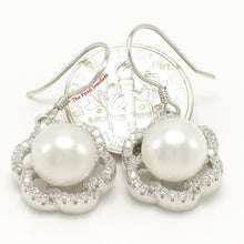 Load image into Gallery viewer, Sterling Silver White Pearl 72 CZ Hook Earrings