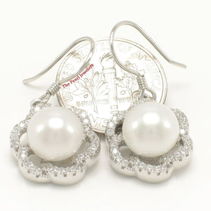 Sterling Silver White Pearl 72 CZ Hook Earrings