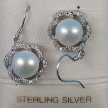 Load image into Gallery viewer, Sterling Silver White Pearl 72 CZ Hook Earrings