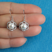Load image into Gallery viewer, Sterling Silver White Pearl 72 CZ Hook Earrings