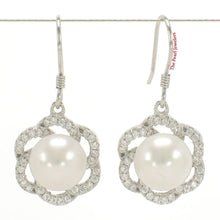 Load image into Gallery viewer, Sterling Silver White Pearl 72 CZ Hook Earrings
