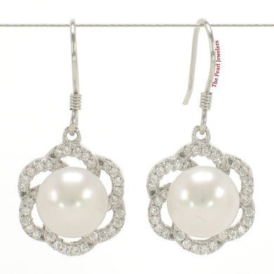 Sterling Silver White Pearl 72 CZ Hook Earrings