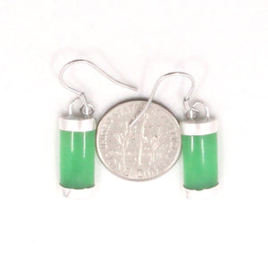 Sterling Silver Curved Green Jade Hook Dangle Earrings