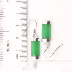 Sterling Silver Curved Green Jade Hook Dangle Earrings