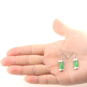 Sterling Silver Curved Green Jade Hook Dangle Earrings