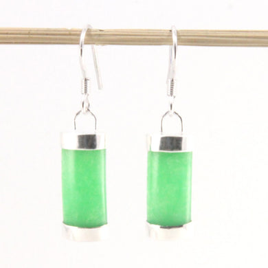 Sterling Silver Curved Green Jade Hook Dangle Earrings