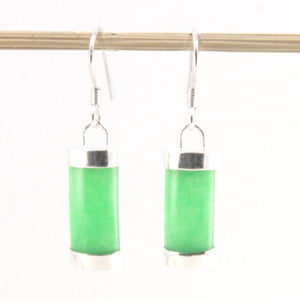 Sterling Silver Curved Green Jade Hook Dangle Earrings