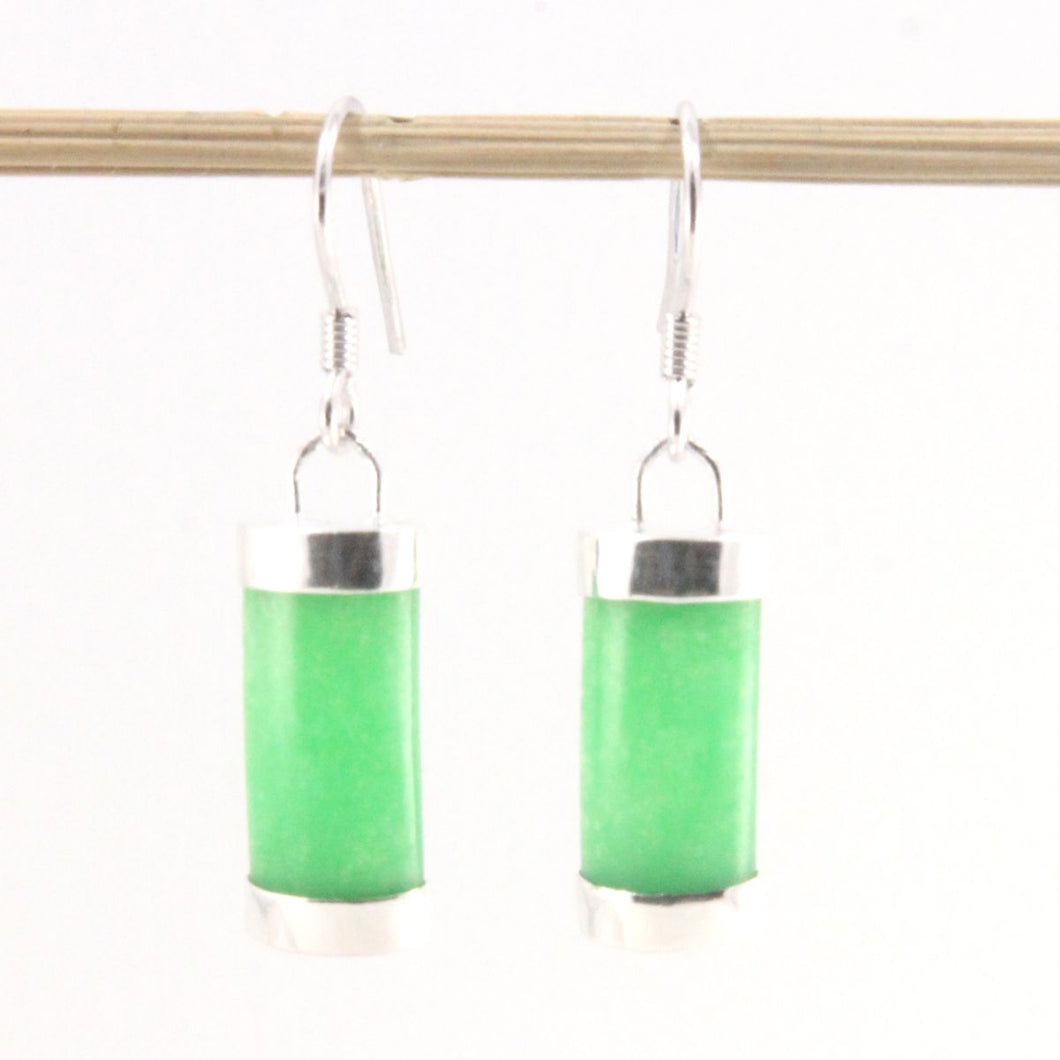 Sterling Silver Curved Green Jade Hook Dangle Earrings