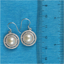 Load image into Gallery viewer, Sterling Silver Peach Pearl CZ Double Circle Hook Earrings