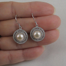 Load image into Gallery viewer, Sterling Silver Peach Pearl CZ Double Circle Hook Earrings