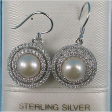 Load image into Gallery viewer, Sterling Silver Peach Pearl CZ Double Circle Hook Earrings