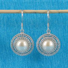 Load image into Gallery viewer, Sterling Silver Peach Pearl CZ Double Circle Hook Earrings