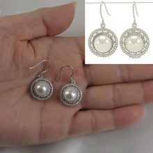 Load image into Gallery viewer, Sterling Silver White Pearl CZ Double Circle Hook Earrings