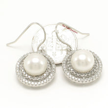 Load image into Gallery viewer, Sterling Silver White Pearl CZ Double Circle Hook Earrings