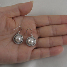 Load image into Gallery viewer, Sterling Silver White Pearl CZ Double Circle Hook Earrings