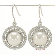 Load image into Gallery viewer, Sterling Silver White Pearl CZ Double Circle Hook Earrings