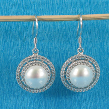 Load image into Gallery viewer, Sterling Silver White Pearl CZ Double Circle Hook Earrings