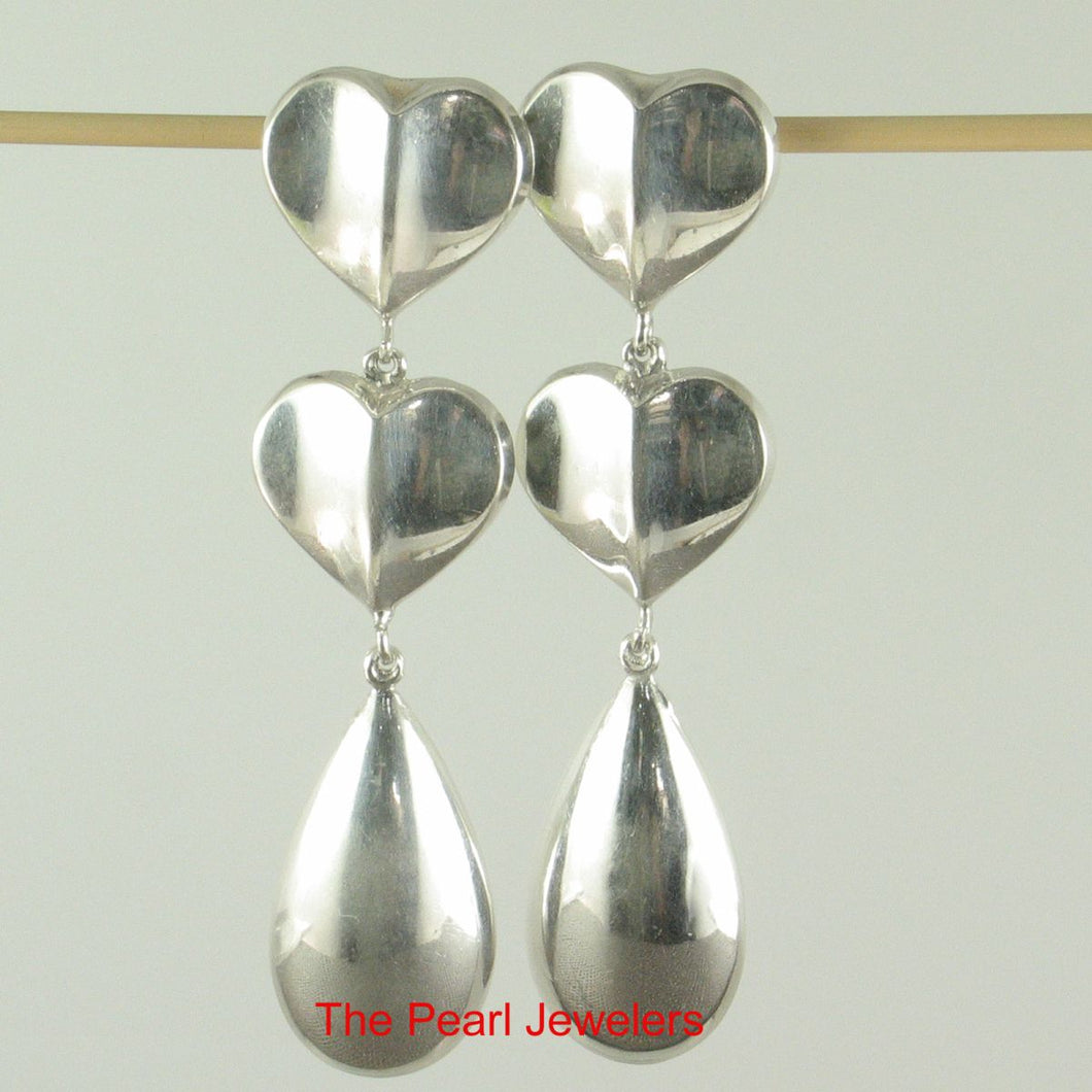 Sterling Silver Dangle Double Heart Earrings