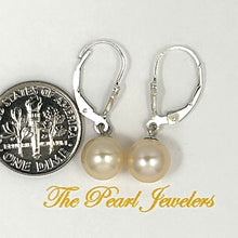 Load image into Gallery viewer, Sterling Silver 8–8.5mm Peach Pearl Fleur De Lis Leverback Earrings