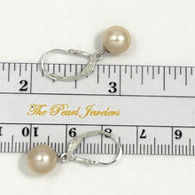 Load image into Gallery viewer, Sterling Silver 8–8.5mm Peach Pearl Fleur De Lis Leverback Earrings