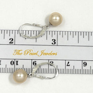 Sterling Silver 8–8.5mm Peach Pearl Fleur De Lis Leverback Earrings